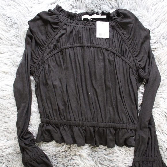 Kiminchi Blue Black Peplum Top NWT - Picture 1 of 4